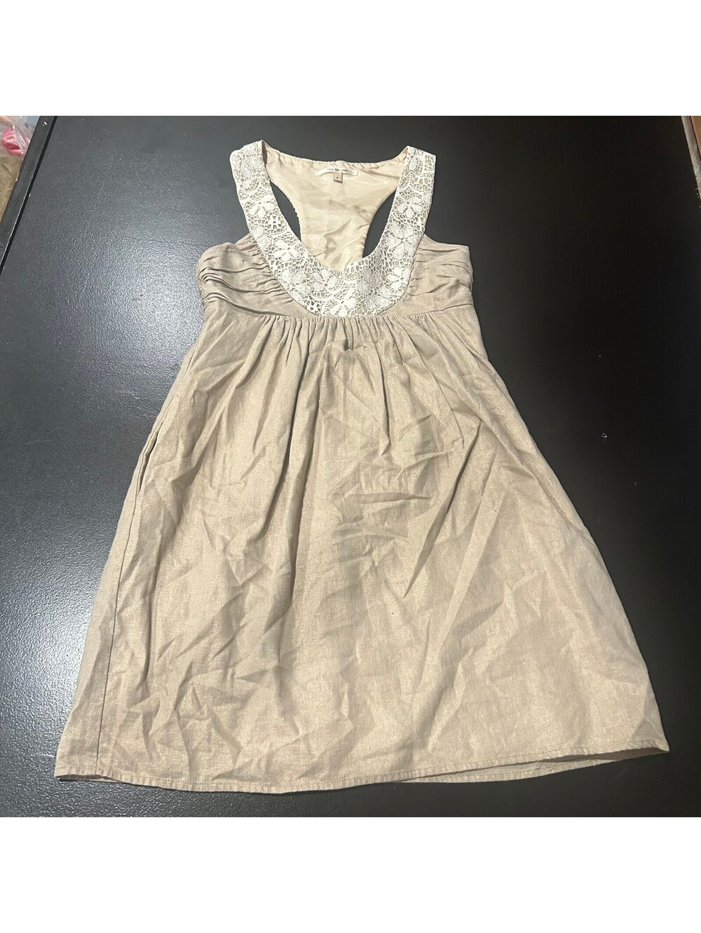 Vintage y2k cottage Molly New York Beige Lace Racerback Sleeveless Dress Size 6